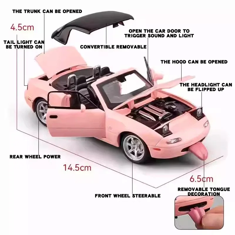 1:32 Mazda MX5 MX-5 RX7 Supercar Metal Alloy Diecast Toy Car Model Collectibles Birthday Gift Sound & Light Children Toy Hobbies