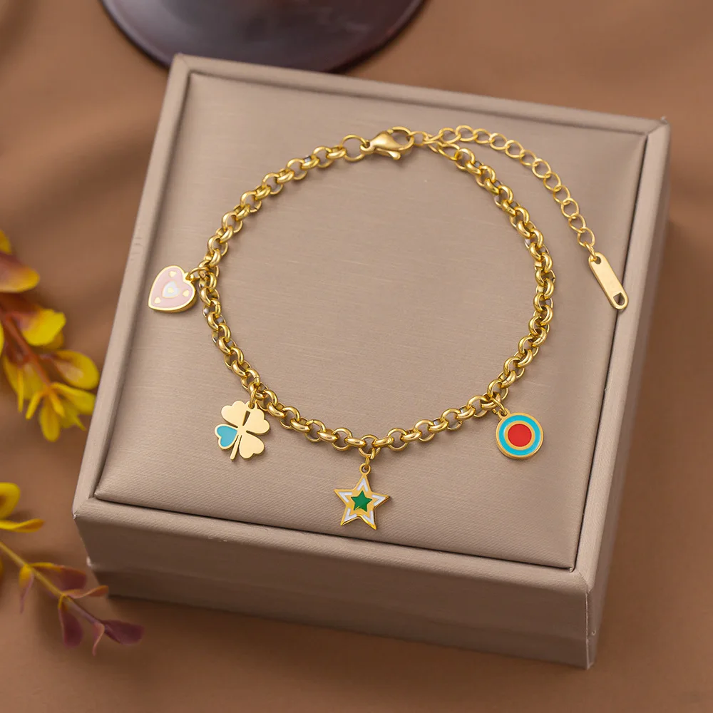 316L Stainless Steel New The Most Fashionable Fine Jewelry 7 Different Styles Multiple Elements Charm Chain Bracelets For Women