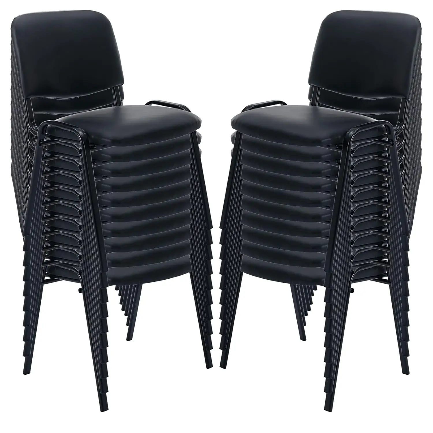 

Stackable Armless PU Leather Office Chairs Set of 20 Metal Frame No Wheels Conference Guest Waiting Reception Room Black, Custom