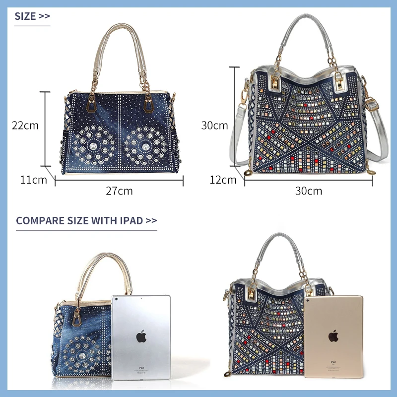 Fashion Lady Diamond Denim Bag Canvas Square Handbag Woven Bag Trendy  Messenger Bag Women Tote Bag Luxury Handbags