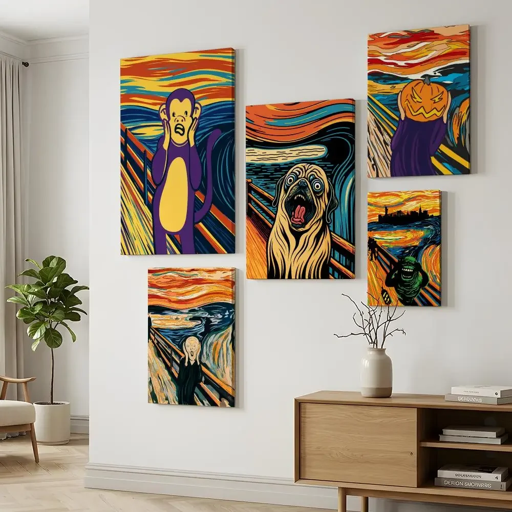 Edvard Munch The Scream Abstract Funny HD Wood Framed Canvas Poster Wall Art Decor for Bedroom  Office Home