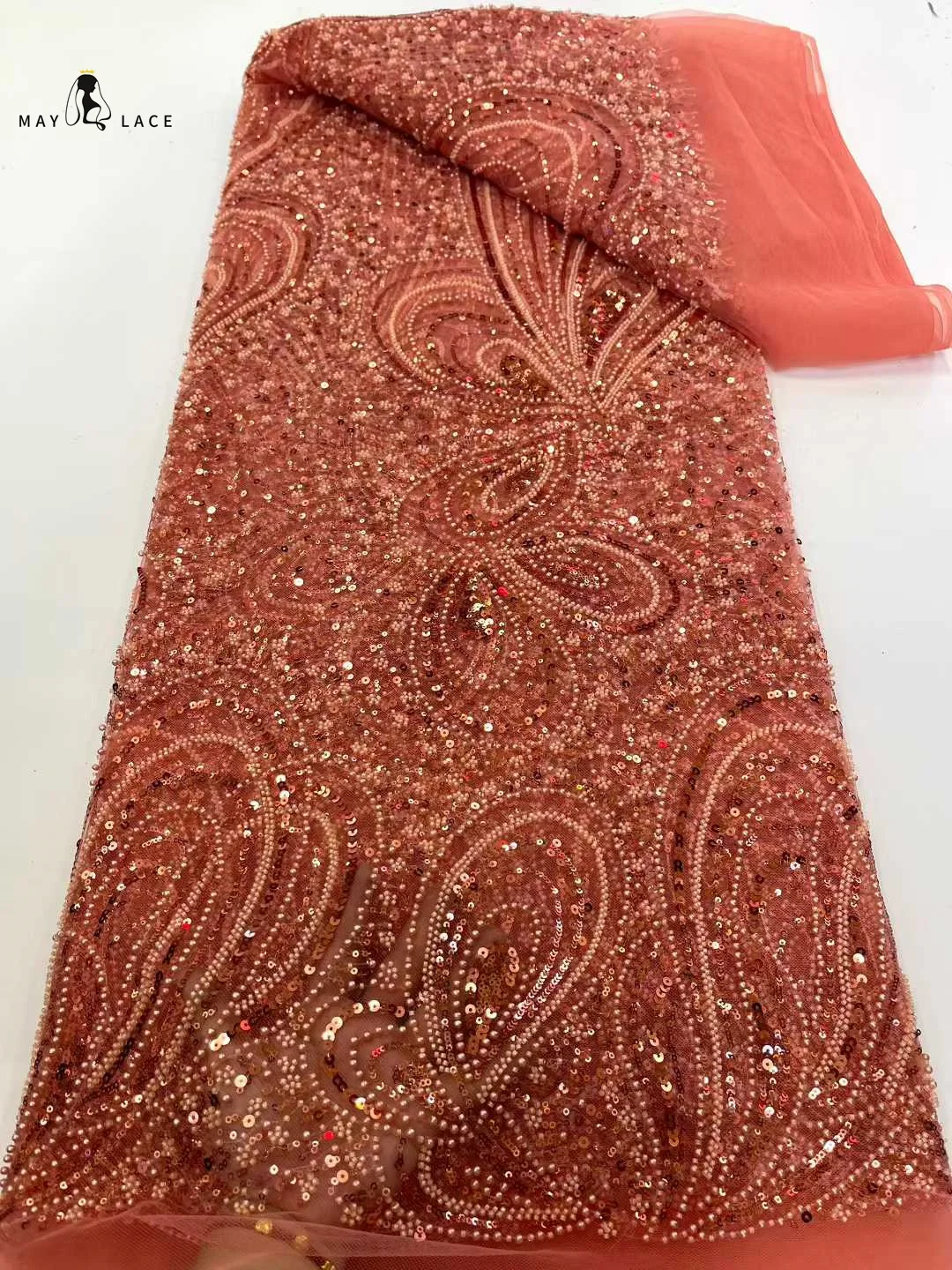 

2025 Luxury African Sequins Net Lace Fabric 5 Yards High-Quality Nigerian French Mesh Beaded Lace For Sewing Wedding Party Dress