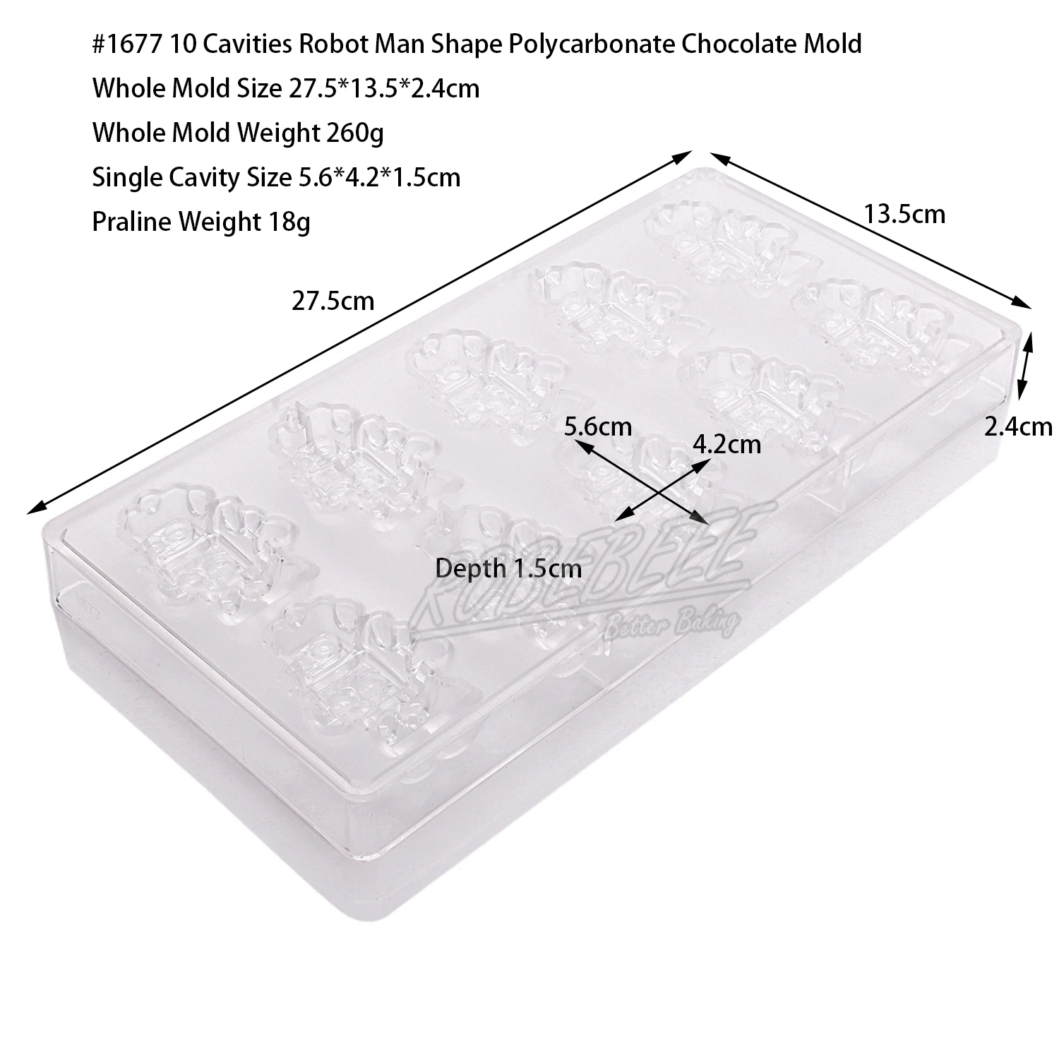 10 Cavities Robot Man Shape Polycarbonate Chocolate Mold Candy Maker Sugarcraft Molding Ice Cube Molds DIY Bakeware Accessories