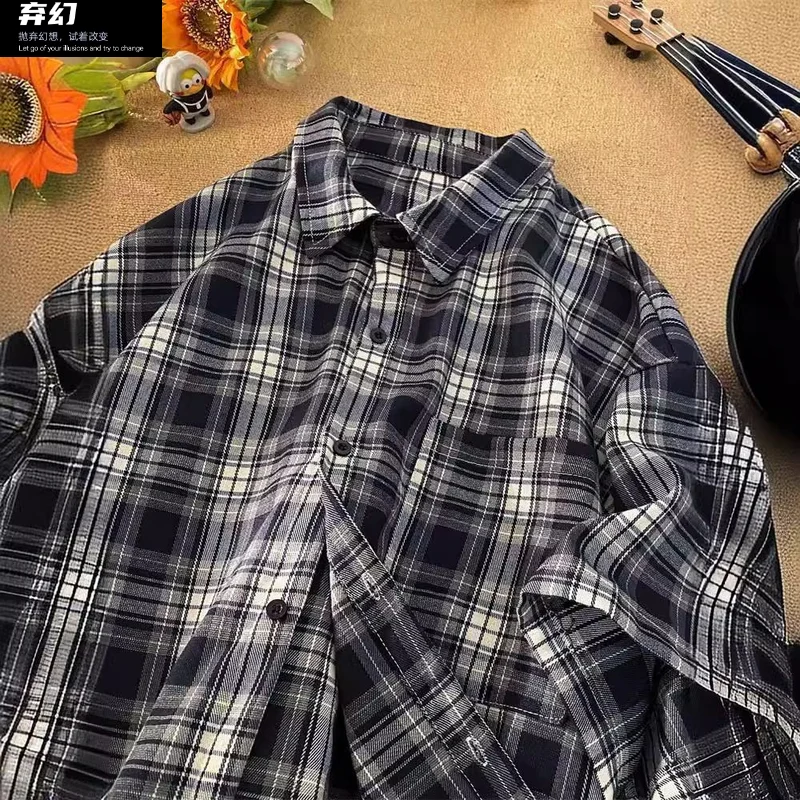 2024.7.6 new Plaid short -sleeved shirt Men's summer retro shirt high -level jacket