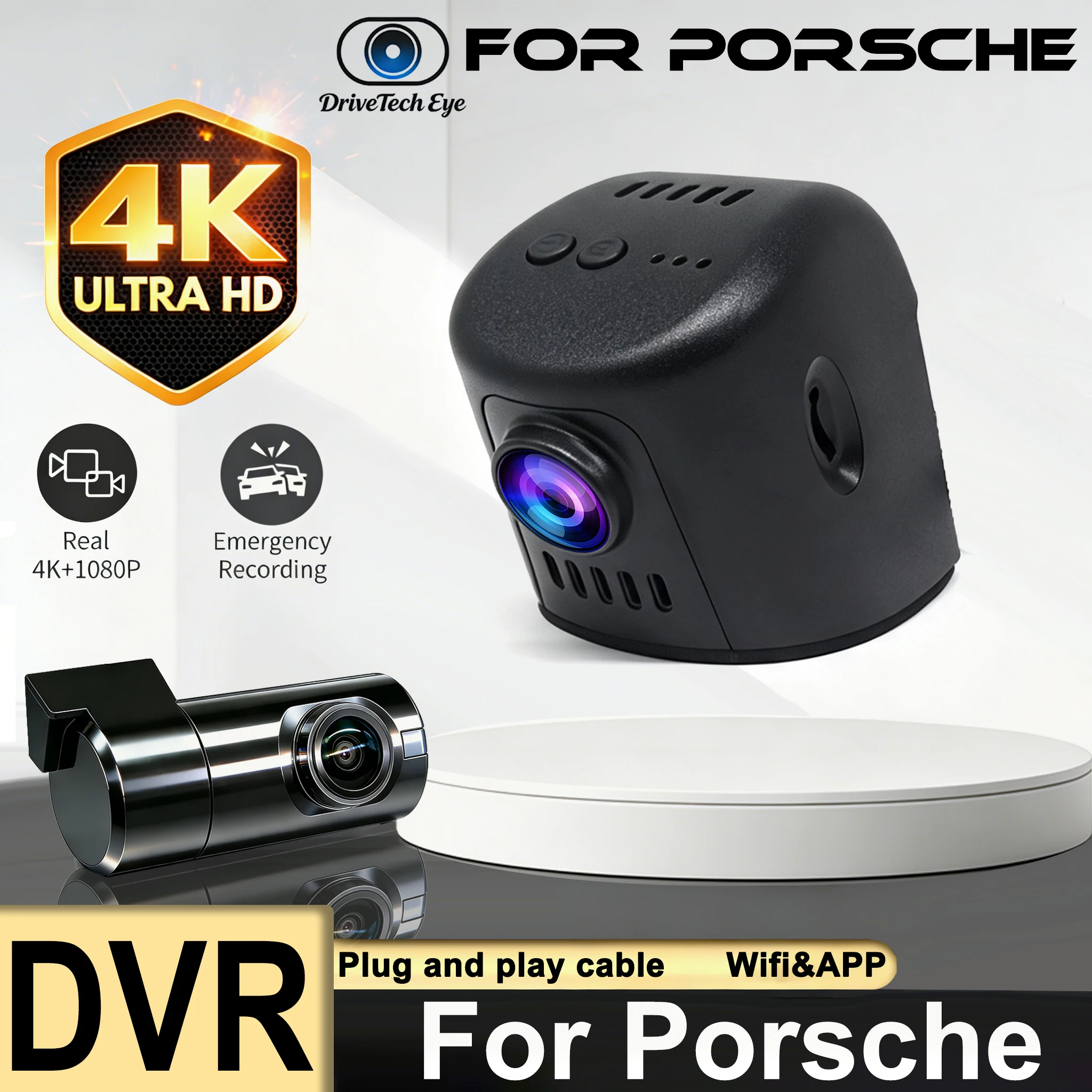 Dash Cam Car Camera for Porsche Cayenne Panamera Macan Taycan Cayman 911 Turbo 718 Boxster,HD 4K Wireless Wifi DVR Cam Dashcam