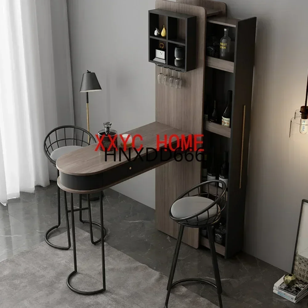 Nordic Light Luxury Retractable Wall Modern Minimalist Family Living Room Partition Bar Cabinet Integrated Home