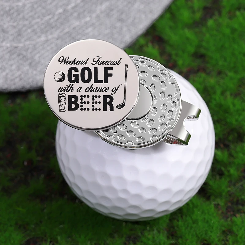 Funny Magnetic Hat Clip Weekend Forecast Golf With A Chance Of Beer Sliver Color Golf Marker With Baseball Clip Accessories Gift