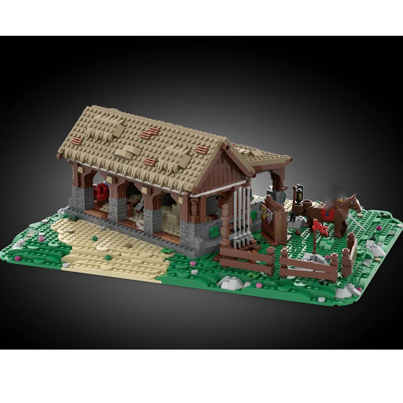 Spot MOC-199742 Stables Medieval Village Diorama Small Particle Assembled Building Block Building Model Toy