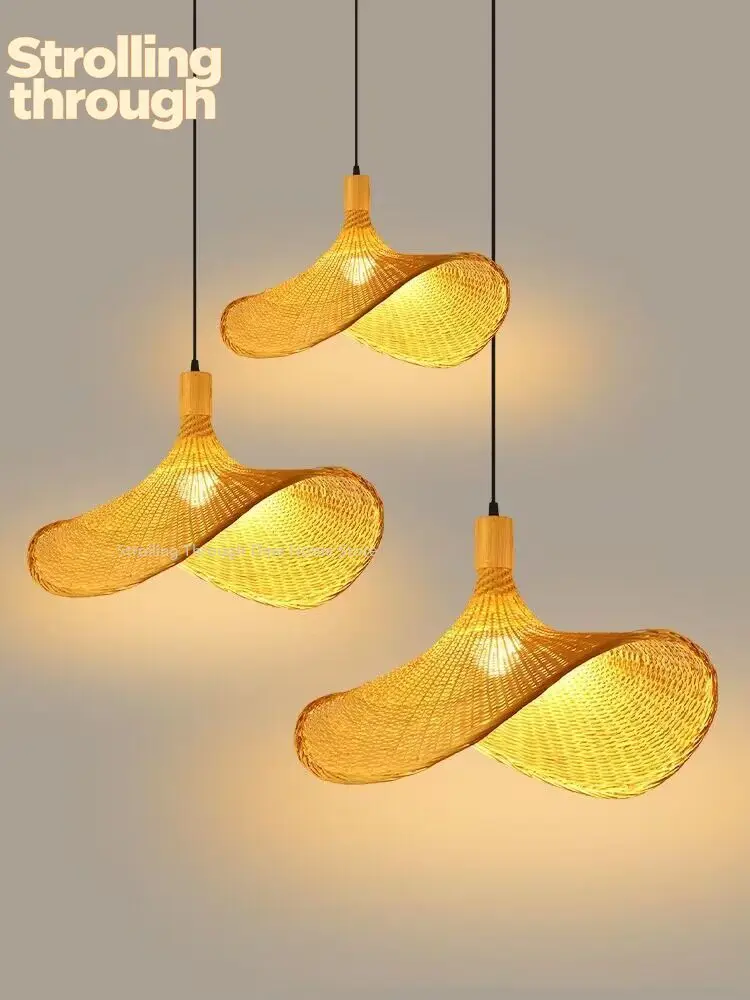 

Дзен Чайная Комната Бамбуковая Люстра Южный Восток Азия Ресторан Японское Освещение Творческая Личность Соломенная Шляпа Лампа Лестница