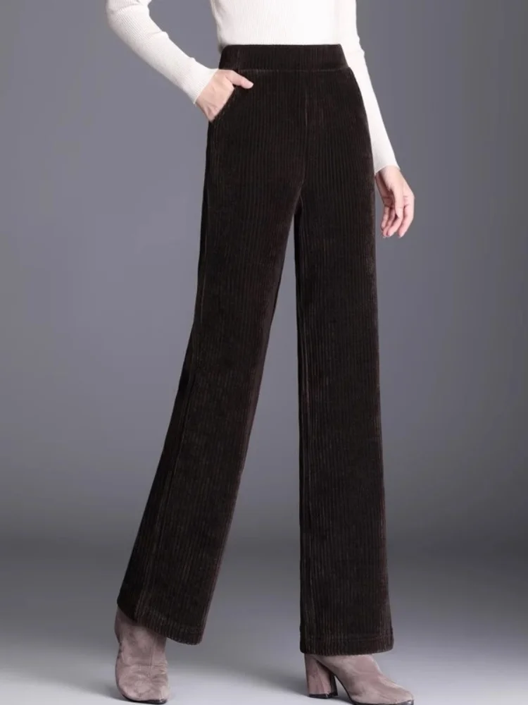 

Thiened Wide Leg Pants Women's Autumn Winter Corduroy Casual Fce Lined Outerwear Straight Cut Pants High Waist Long Trou...