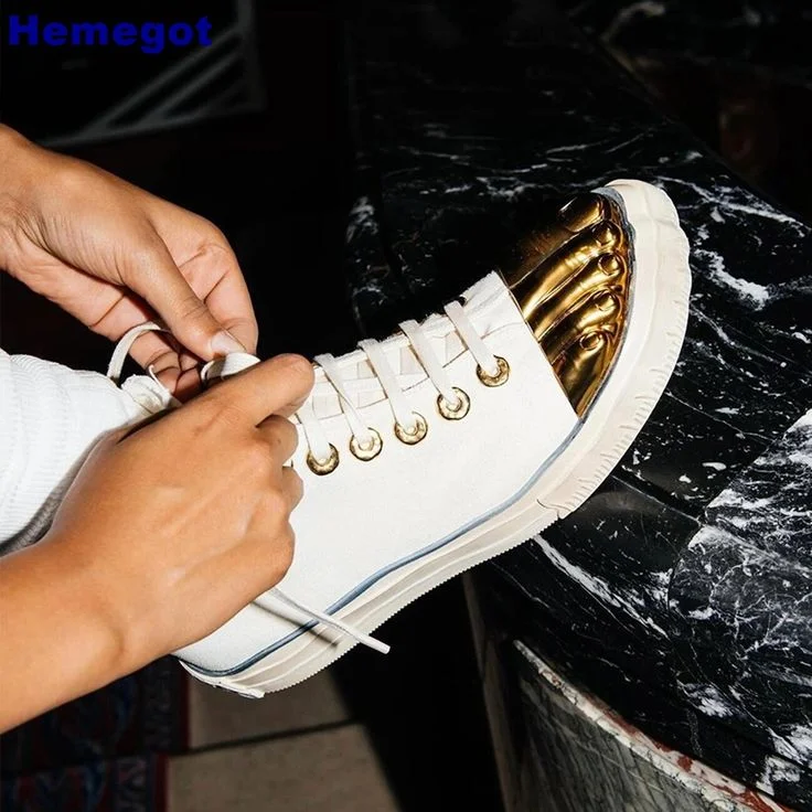 

Canvas Patchwork Cross Tied Flat Sole Round Toe Shallow Metal Front Strap Shoes Fashion Casual 2025 New Arrivals Spring Shoes