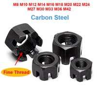 GB58 Fine Thread Carbon Steel Black M8~M42 Slotted Round Lock Hexagon Head Hex Slotted Castle Crown Nut Hexagon Slotted Nuts