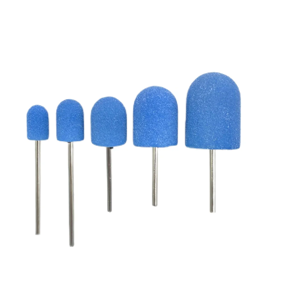 5pcs Blue Nail Sanding Caps With Rubber Nail Drill Bit Electric Nail Clean Burr Rotary Gel Polish Burr Accessories Tools