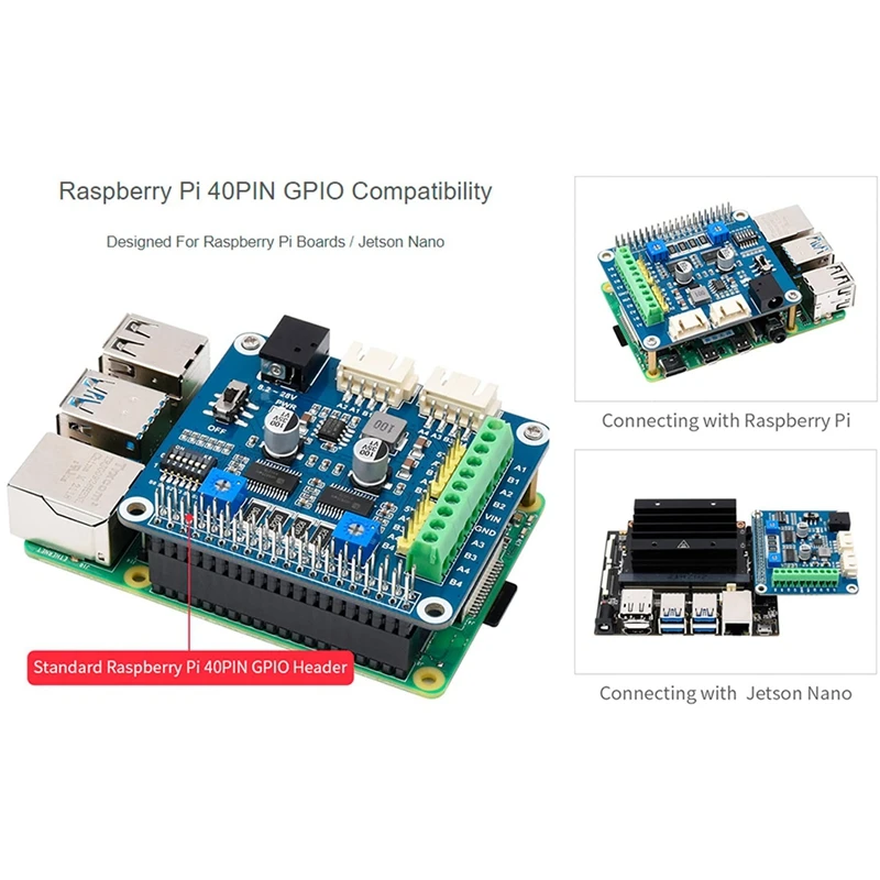 Cappello motore passo-passo Waveshare (B) per Raspberry Pi/Jetson Nano, Chip Driver motore a 2 canali HR8825 integrato