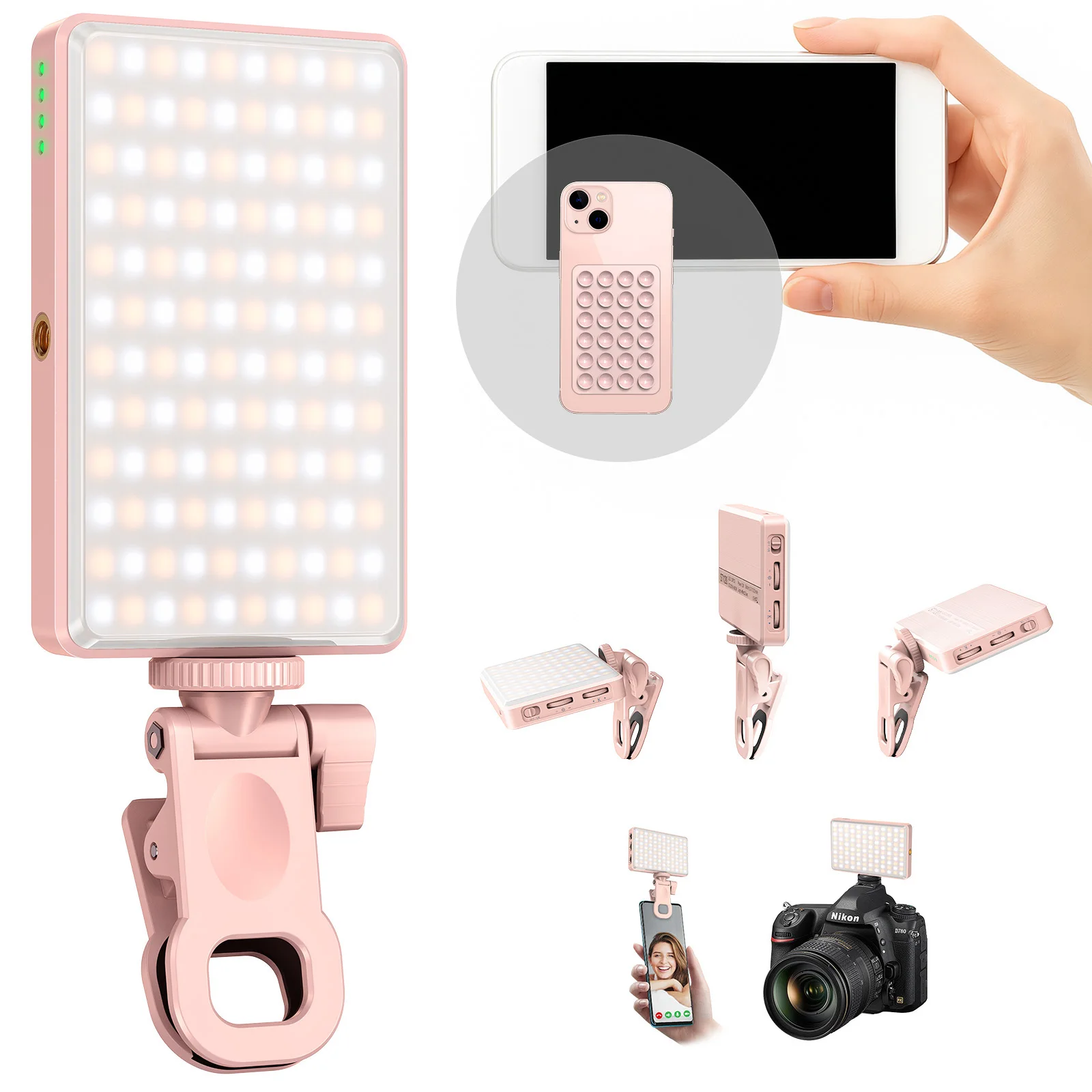 All-in-One Vlog Lighting Kit: Tragbares 360° °   Fülllicht mit Telefonclip, Blitzschuh und Saugnapf für mehrere Oberflächen für Schöpfer