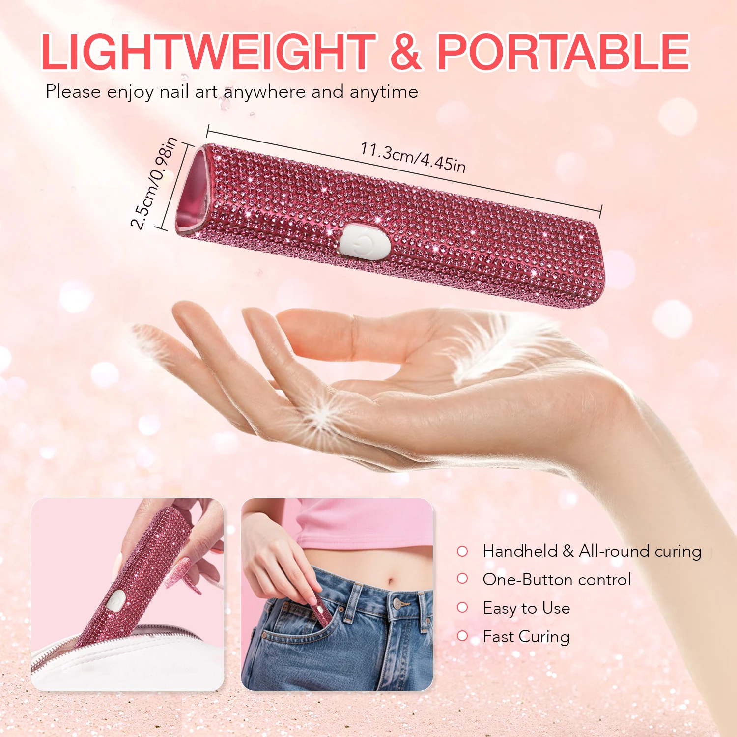 เครื่องอบเล็บเจลแบบพกพา – เครื่องอบเล็บ LED ขนาดเล็กแบบชาร์จไฟได้ พร้อมขาตั้งสำหรับใช้ในงานทำเล็บมืออาชีพ