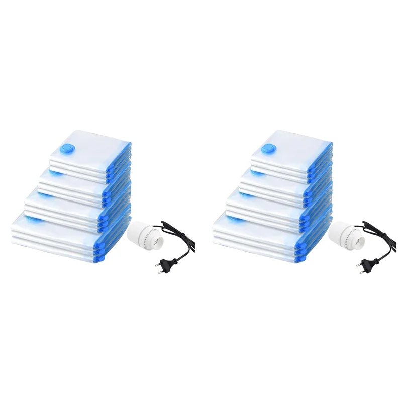ABYP 24PCS Travel Vacuum Storage Bags With Electric Pump Vacuum Seal Bags For Luggage Space Saver Bags For Clothes EU Plug