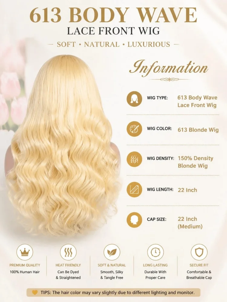 180 Yoğunluklu 613 Sarı Peruk, - 613 Blonde Body Wave Lace Front Wig incelemesi ve fiyatı