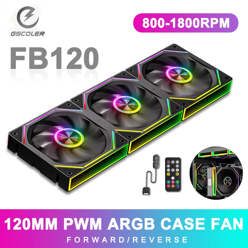 

GSCOLER FB120 ARGB CPU Cooling Fan 120mm PWM ARGB Quiet Case Fan Wireless Splicin Chassis Fan With Mini Controller