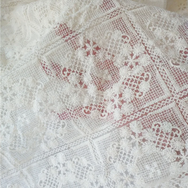 

Floral Embroidery Checkered Mesh Lace Fabric Women's Dress Children's Clothing Handmade Sewing Material