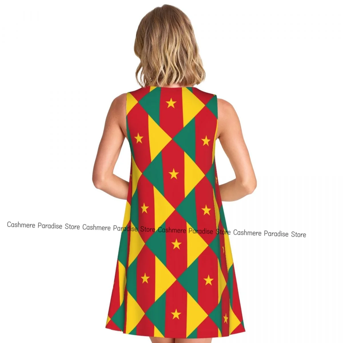 فستان نسائي صيفي كاجوال بعلم الكاميرون فساتين تي شيرت لتغطية الشاطئ فستان بدون أكمام