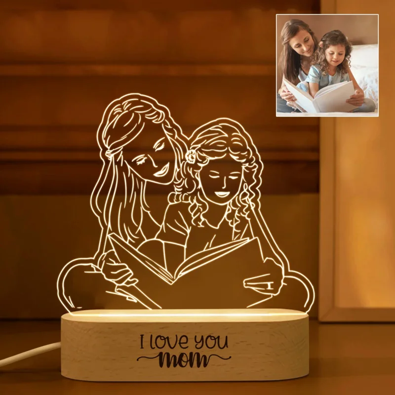 XINCHEN Customized Photo Frame USB Creative Wooden Base With Led Light Living Room Bedroom Decoration Custom Text Photo