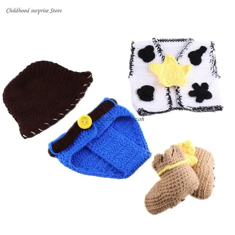 

Photography Props for Baby Boys Girls Unisex Crochet Outfit Hat Photo Costume Headdress Cowboy Costume Newborn Dropship