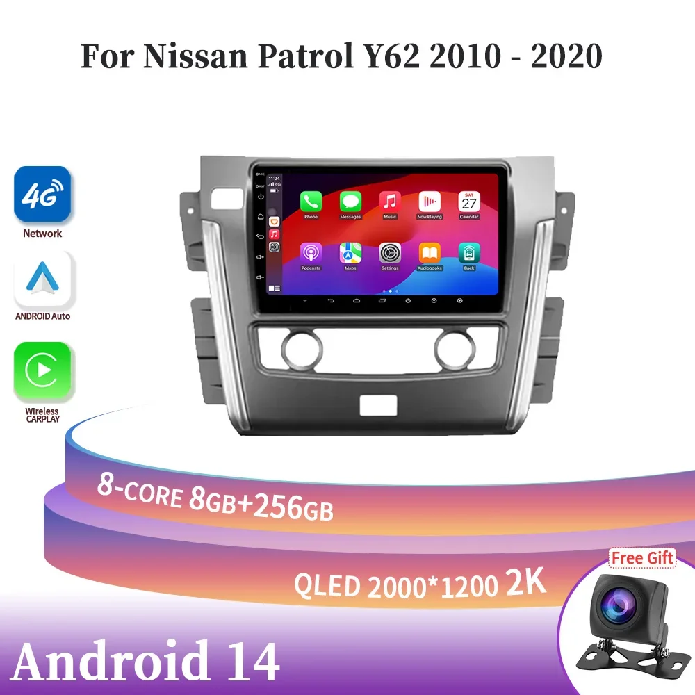 

Android 14 For Nissan Patrol Y62 2010-2020 Wireless Carplay Stereo Car Radio Multimedia Navigation Screen Head Unit GPS 2DIN