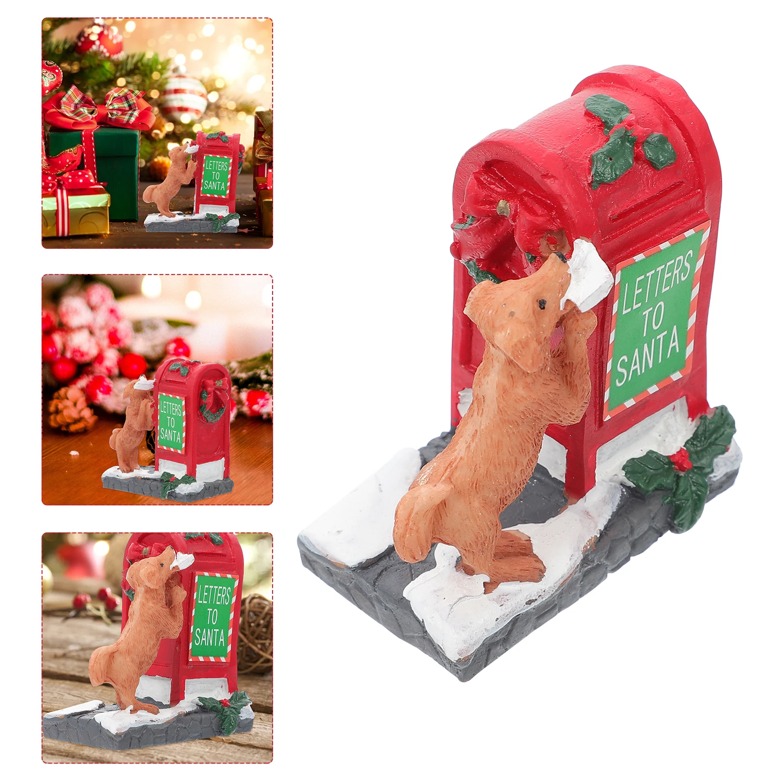 

1pcs Little Red Dog Ornament Christmas Cake Decoration Miniature Figurine Vintage Child Xmas Mailbox Puppy Scene Table Gift