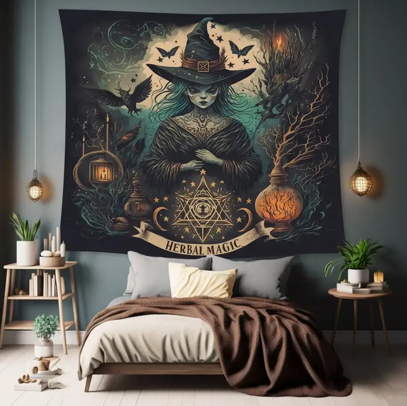 Herbal Magic Witch Wall Tapestry: Dark Cottagecore Aesthetic, Multiple Sizes Occult Altar Cloth, Witch Lover Gift