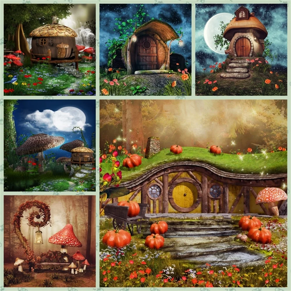 Fairy Tale Jungle Baby Poster Backdrops Wonderland Magic Mushroom Kids Adult Portrait Photography Background Photo Decor