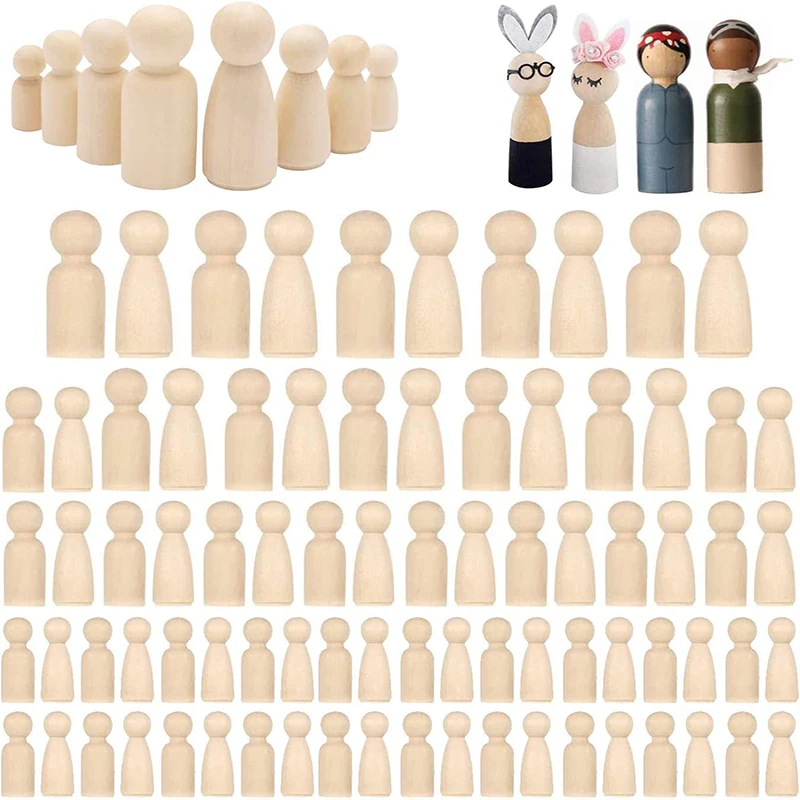 35/43/55/65MM Wooden Peg Dolls Natural Unfinished Wooden Doll Figures Peg Doll People for Kids DIY Art Craft Painting Home Decor