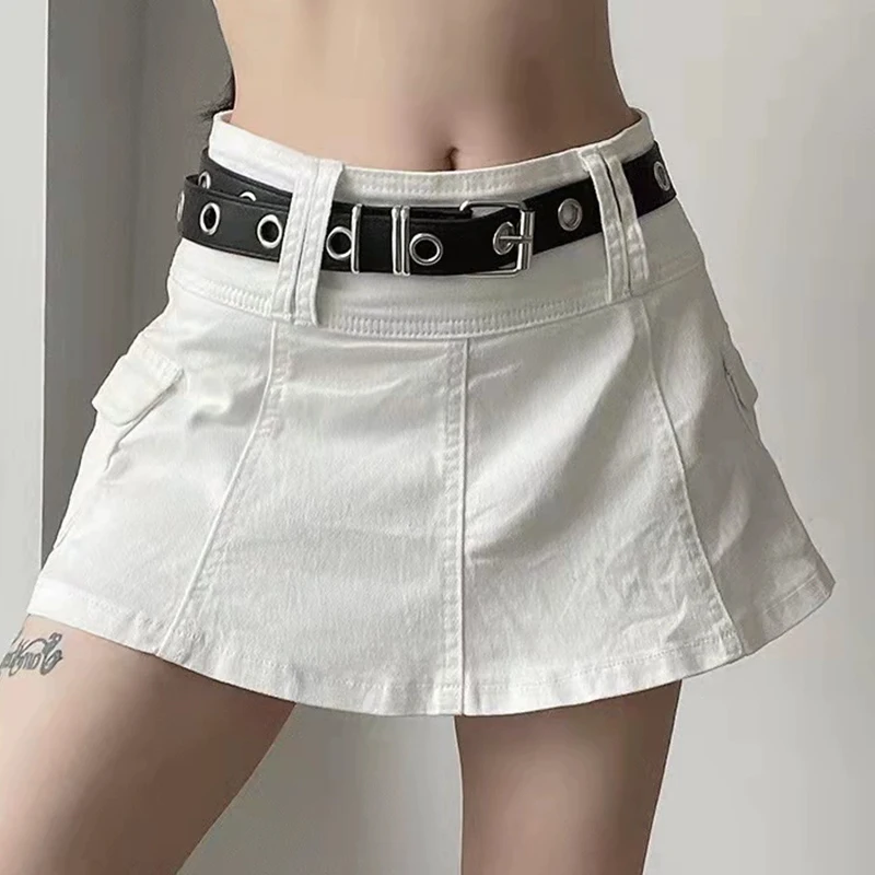 

Summer New Cute Fashion Solid Color Personality Skirt Spice Girl Aestheticism Slim Personality Denim Pleated Skirt Women Clothes