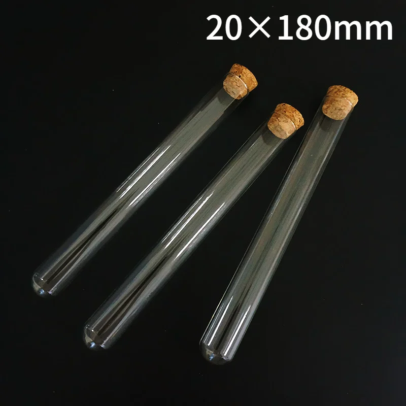 

24pcs/lot 20x180mm Round Bottom Glass Test Tube With Cork Hard Packing Vial Lab School Wedding Favours