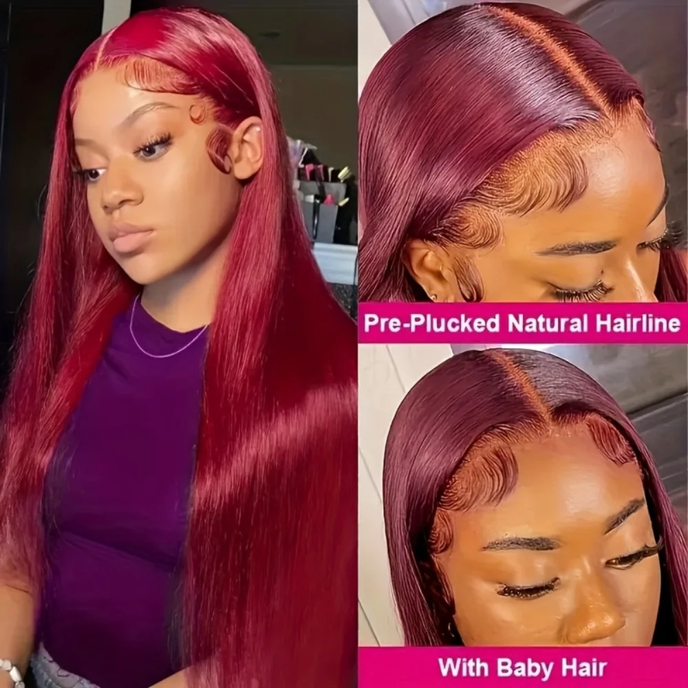 99J بورجوندي الدانتيل الجبهة الباروكات شعر طبيعي مفرود للنساء قبل قطعها 13x6 الدانتيل الباروكات الأمامية شعر الإنسان HD شعر مستعار دانتيل شفاف