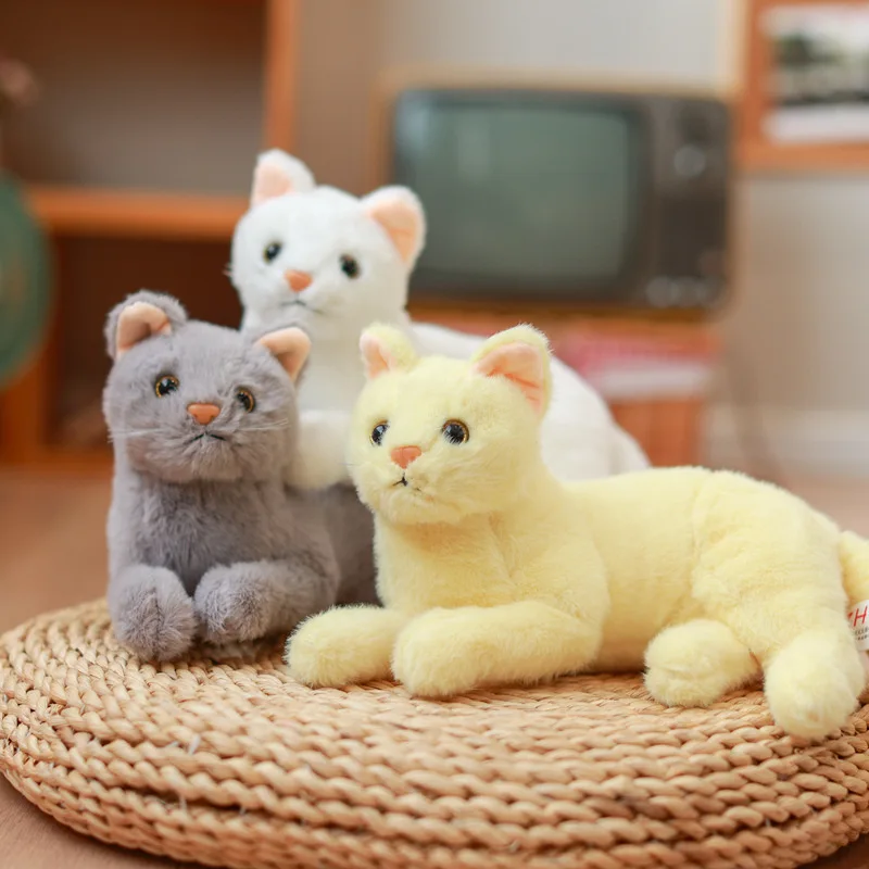 30cm 4 Colors Cute Simulation Prone Cat Plush Toy Doll Stuffed Black Grey White Yellow Plush Animal Toy Children's Gift Dolls