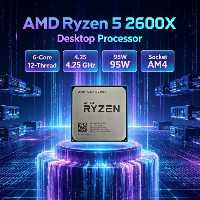 AMD Ryzen 5 CPU 6-Core 12-Thread R5 2600X Gaming CPU 3.6GHz Base 4.25GHz Max AM4 95W CPU Processor