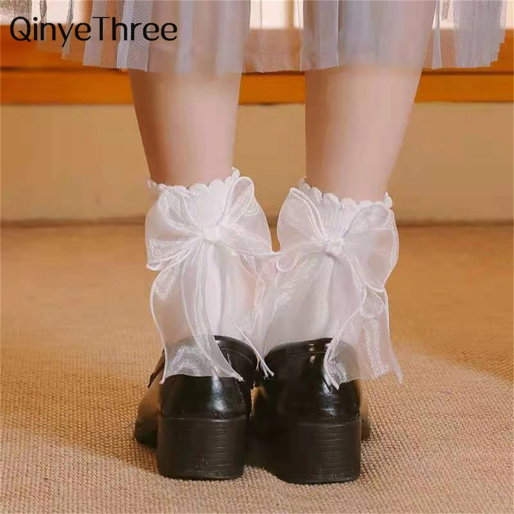 New Chic Women's Lolita Lace Heel Big Bow Tie Socks Court Style Princess Wind Mid Tube Sokken Dropship