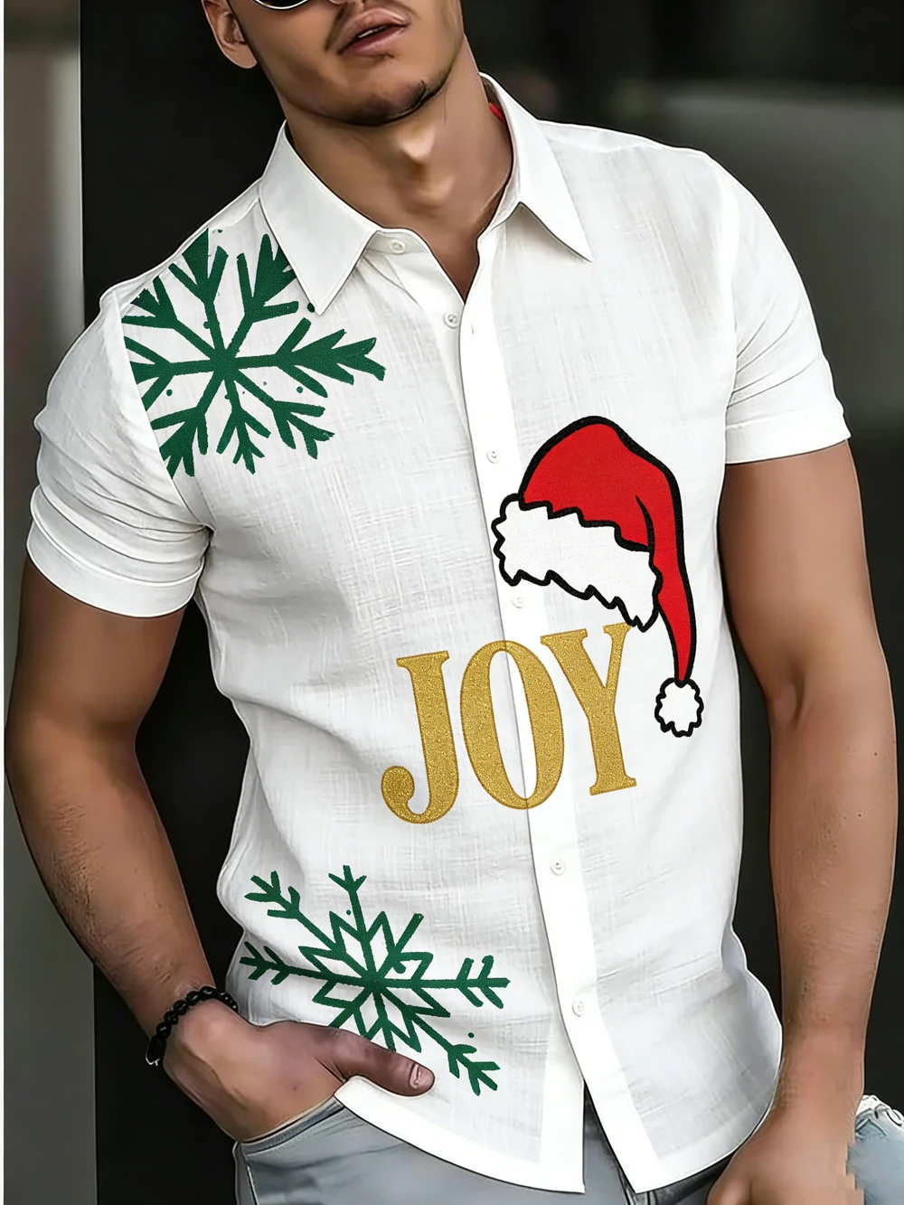 

2026 Men's New Short-sleeved Linen Christmas Fun Cute 3D Printed Shirt Hawaiian Casual Shirt Outdoor Party Clothes Men for You