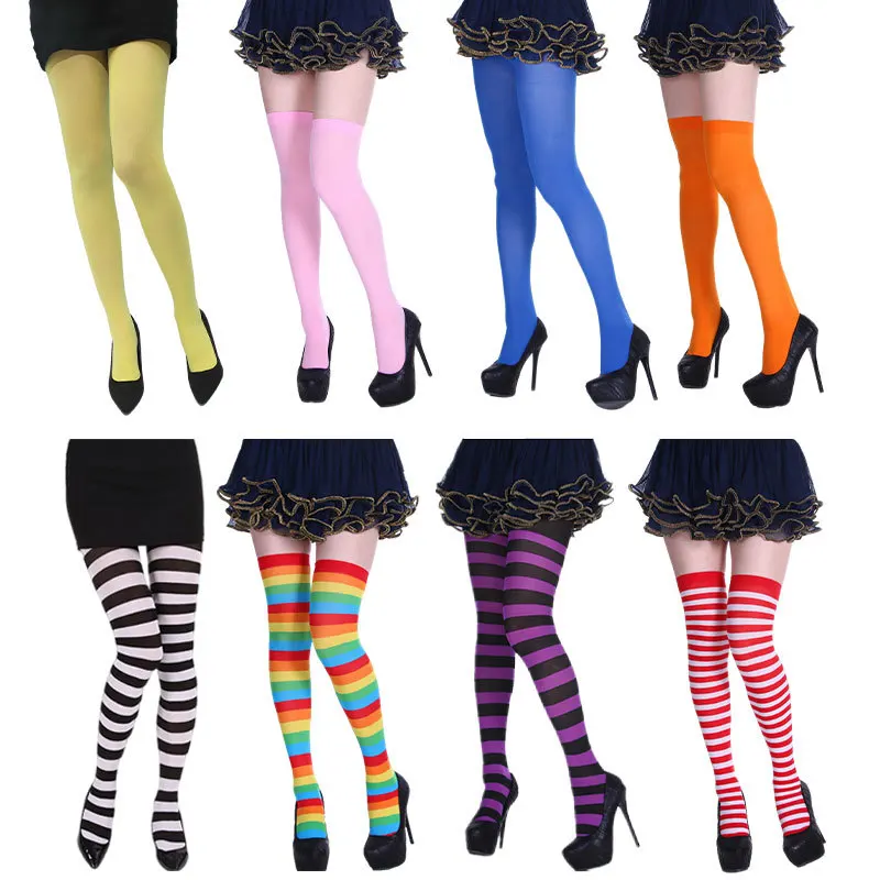 

Ladies Girls Thigh High Over The Knee Socks Pantyhose Long Stripe Printed Stockings Knitted Warm Soks Women Referee Otk Sock