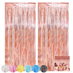 2Pcs 2m Tinsel Curtain Kids Birthday Wedding Bachelorette Party Tassel Background Decorations Bridal Baby Shower New Year