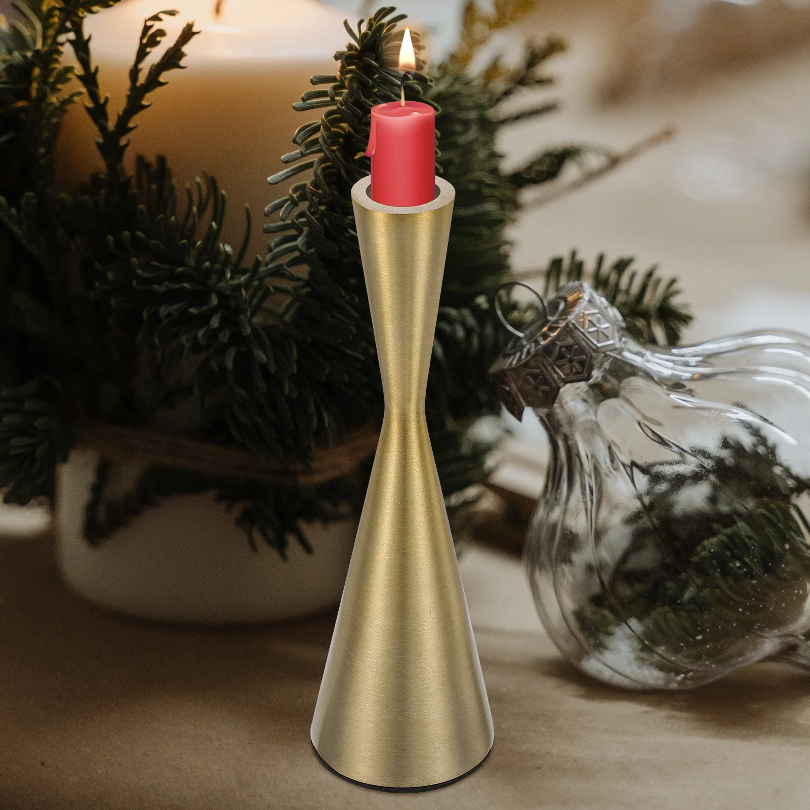 

Hourglass Shaped Metal Holder for Taper Candles Decorative Stand for Home Wedding Table Centerpiece Bright Finish