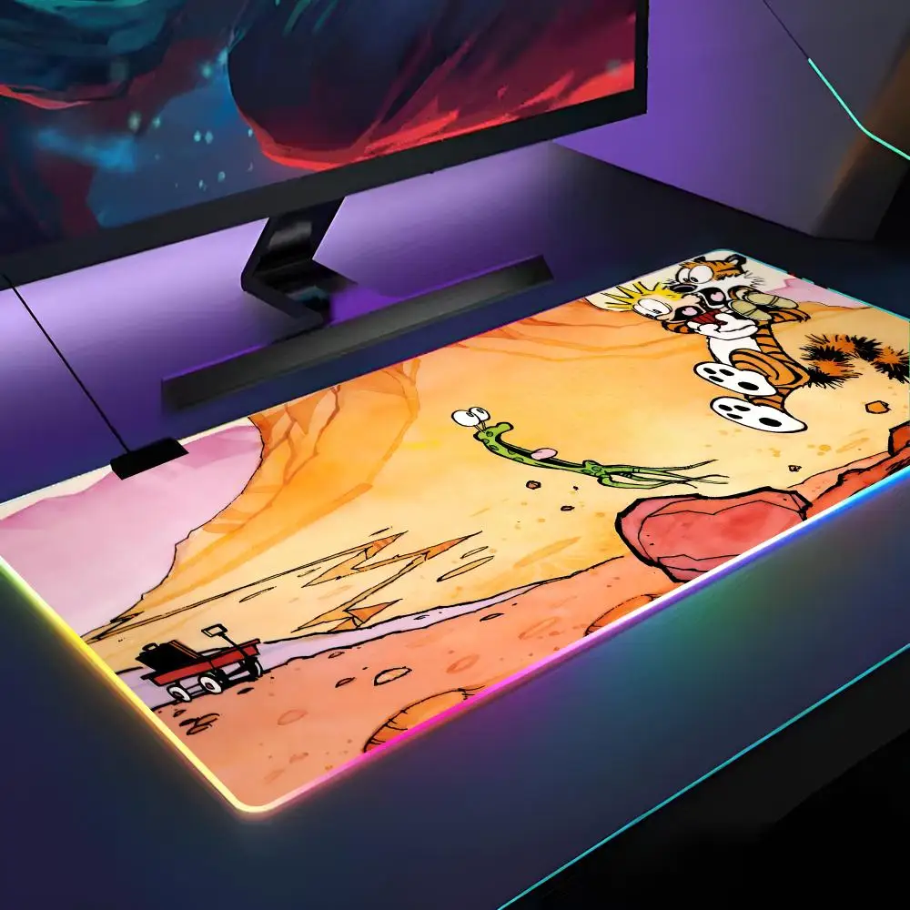 

Comic C-Calvin And H-Hobbes Mouse Pad RGB Backlit Mouse Pad Laptop Mouse Pad Laptop Gamer Computer Desk Gaming Accessories