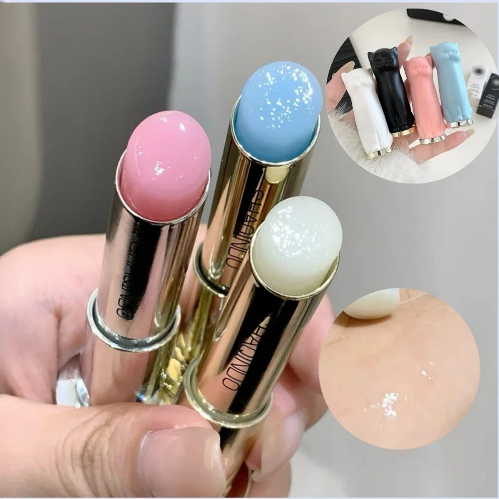 黒白猫保湿カラーリップクリーム乾燥防止とひび割れフェードリップライン学生保湿口紅ブルーピンクヌード