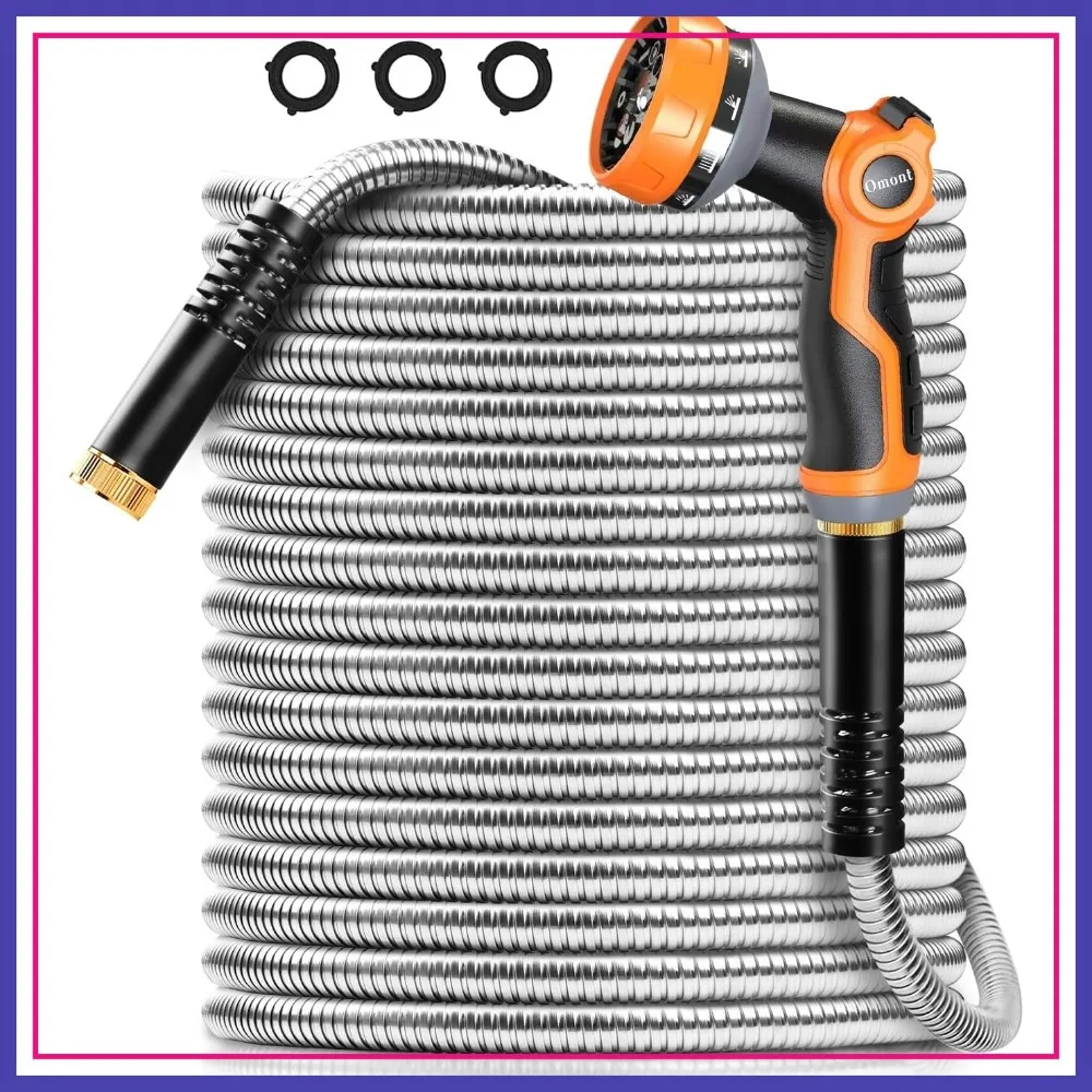 

100FT Stainless Steel Garden Hose, Flexible & Lightweight, Never Kink, Puncture Proof, Heavy Duty for Yard
