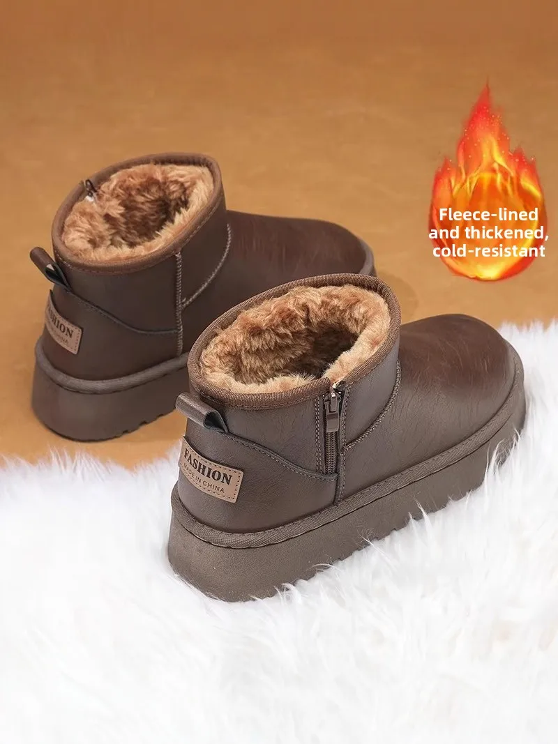 

Men's Winter Thickened Fleece Lined Fur Integrated Snow Boots Warm Bread Style Cotton Shoes for Cold Weather below 40 Degrees...