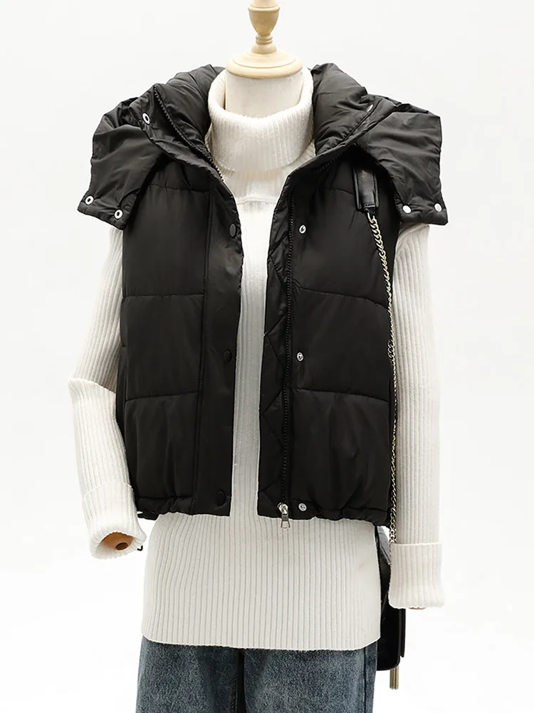 Vielleicht 2024 New Detachable Hooded Down Cotton Vest Jacket Winter Women's Short Thickened Fluffy Waistcoat Solid Puffer Vest