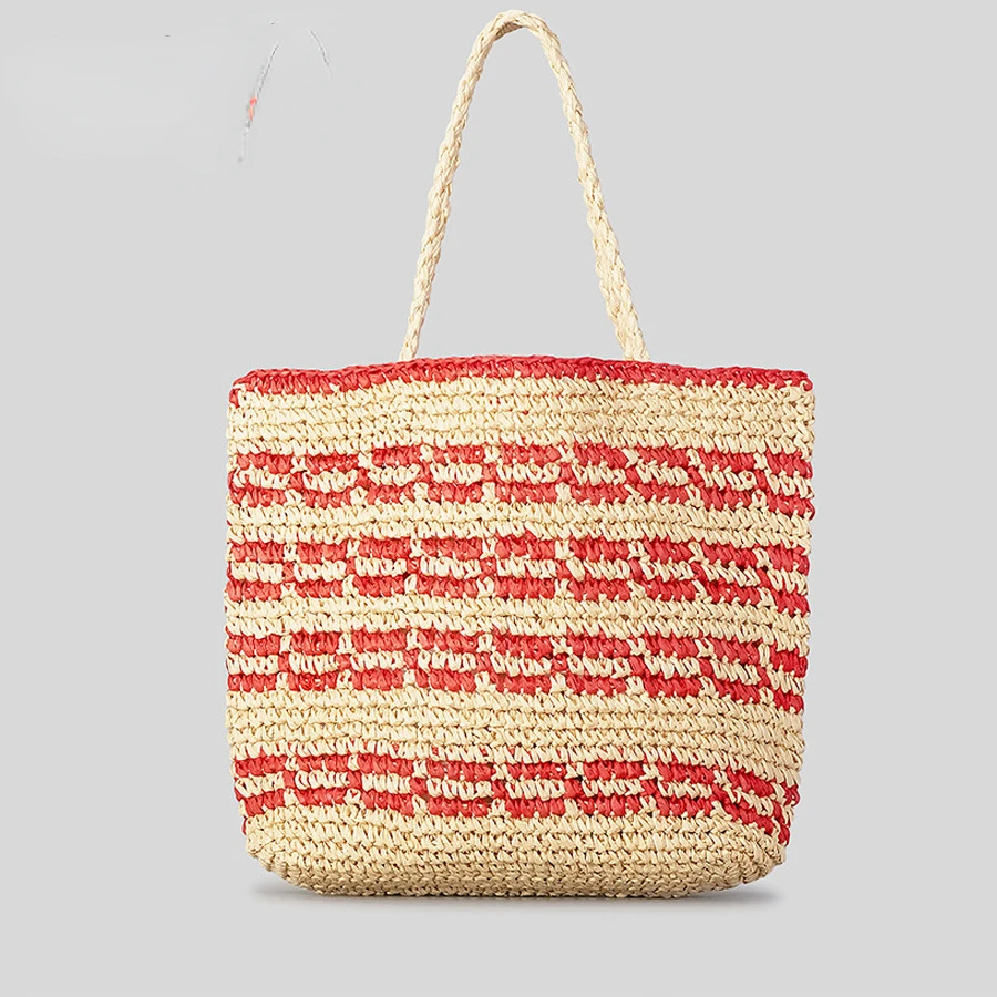 Seaside Resort Beach Straw Bag Women's Hand-woven Contrast Bag Casual Fashion Handbag