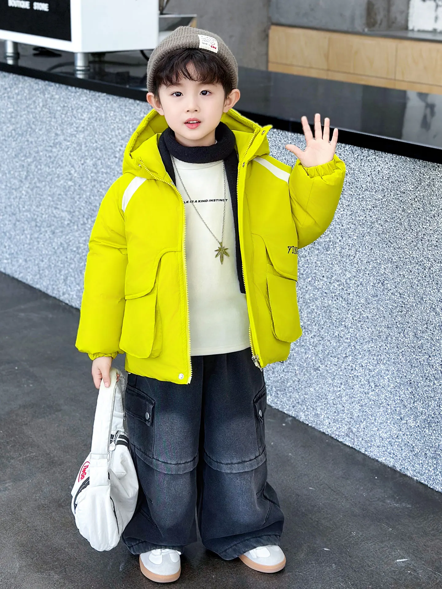 

Thiened Хлопковая тюре для мальчиков, зимняя одежда, теплая верхняя одежда, одежда для малышей, длинное волокно из полиэстера, с капюшоном и застежкой-молнией