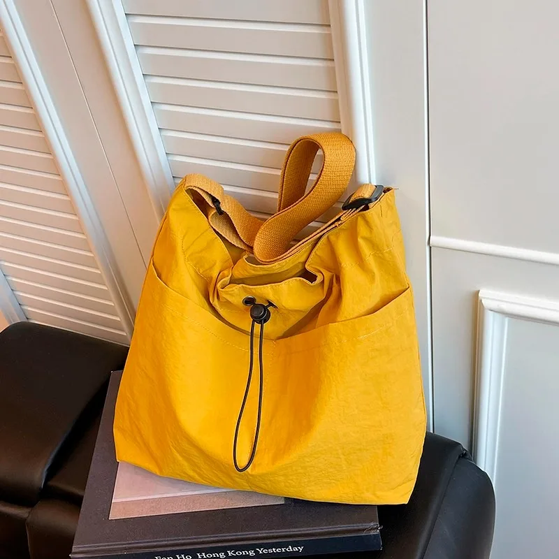 

New Solid Color Nylon String Women's Tote Bag Soft Simple Large Capacity Handbag 2025 Fashion High Beauty Versatile Shoulder Bag